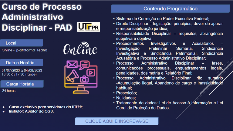 Inscrição Curso de PAD