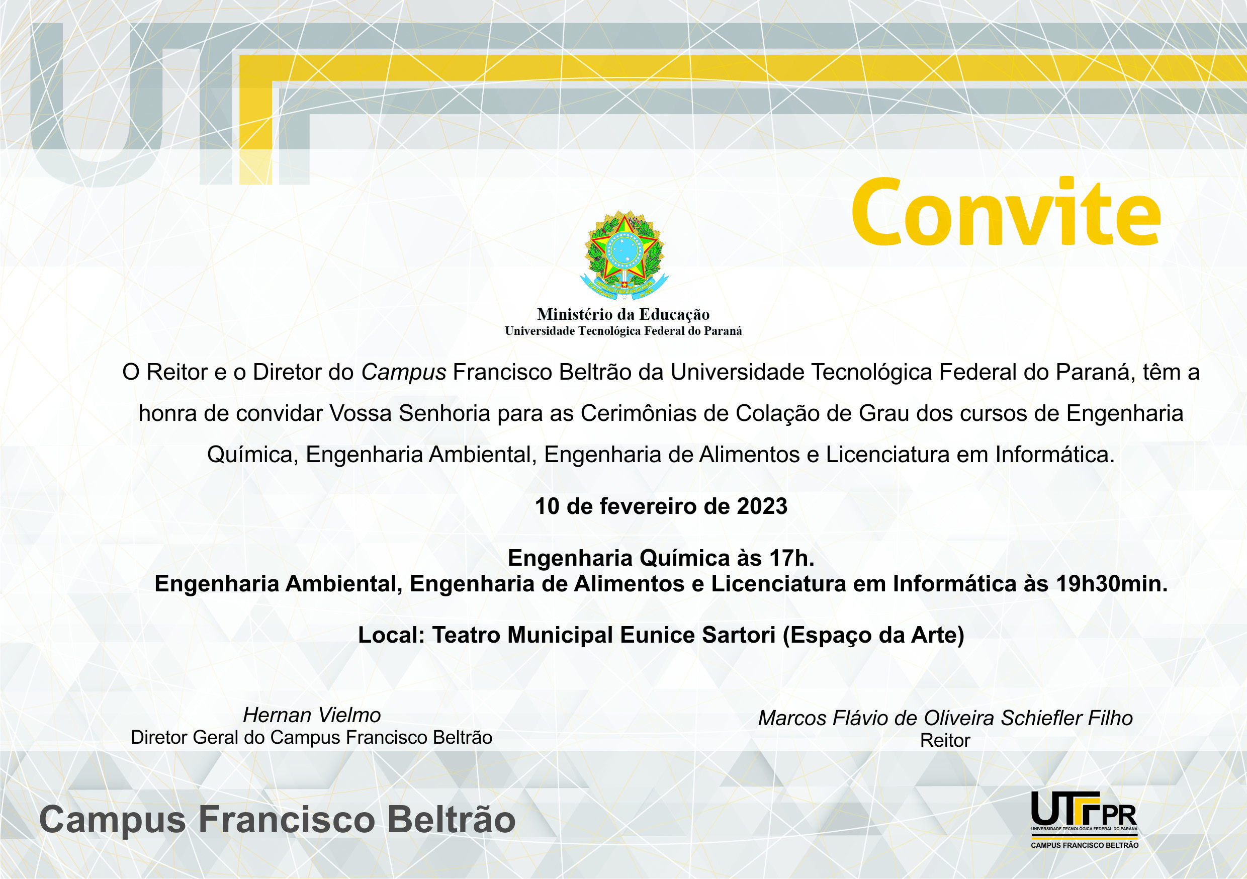 colação de grau magna do 2º sem. 2022 dos cursos de Graduação do Campus Francisco Beltrão da UTFPR