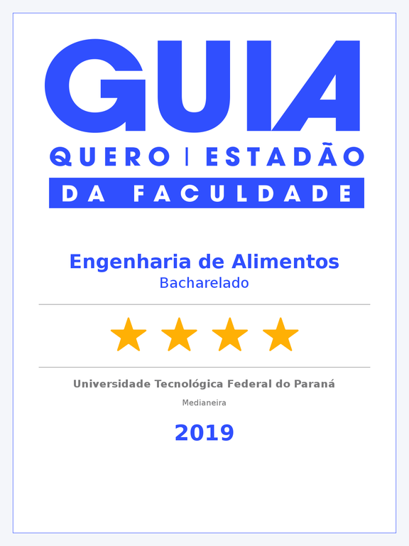 ENGENHARIA DE ALIMENTOS - UTFPR/MD É 4 Estrelas ENGENHARIA DE ALIMENTOS - UTFPR/MD É 4 Estrelas