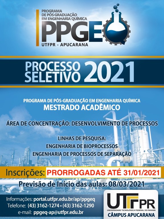 PRORROGAÇÃO DO PRAZO DE INSCRIÇÕES  - PROCESSO SELETIVO 2021-01