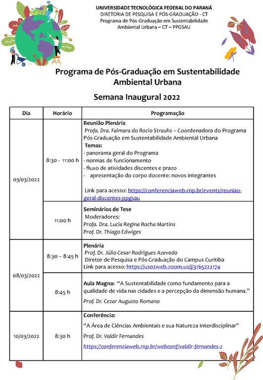 Semana Inaugural 2022 - PPGSAU