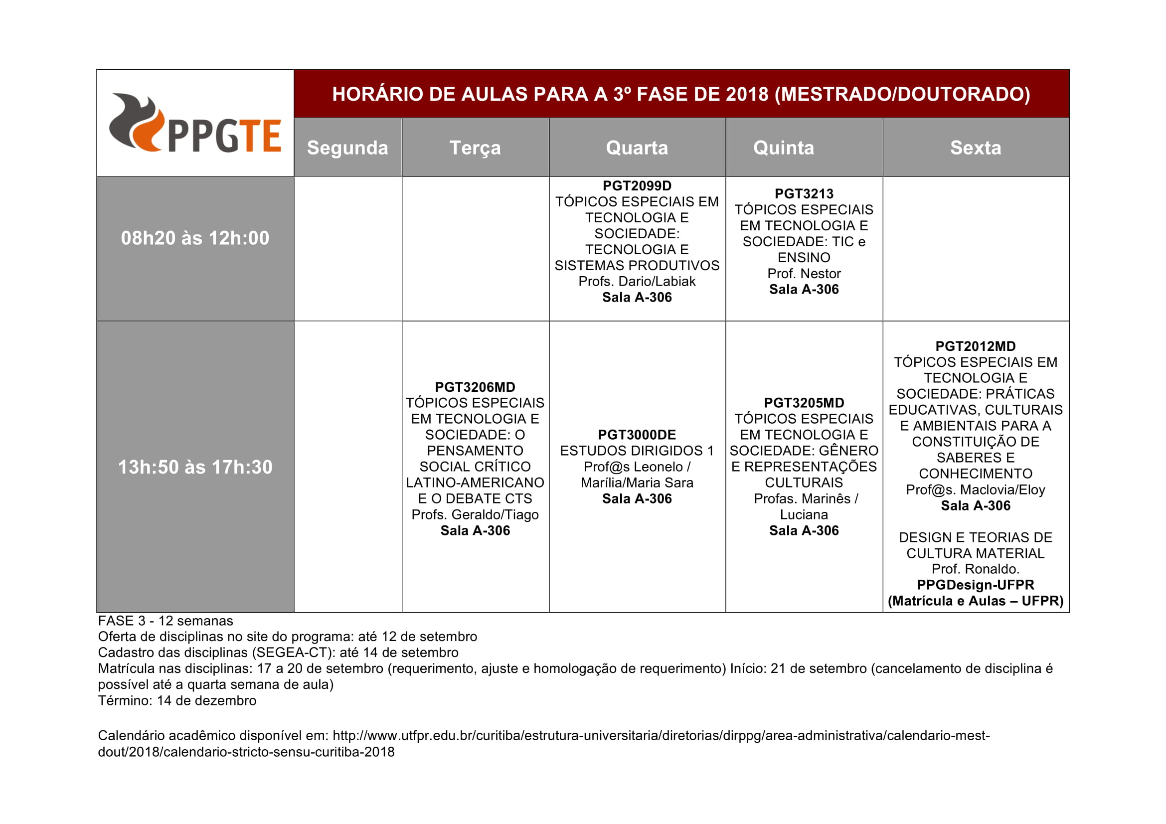 Horários PPGTE