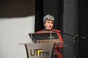 Rossana Finau, Diretora-Geral do campus Curitiba, deu as boas-vindas aos servidores (foto: Gabriela Upeneck - ASCOM-CT)