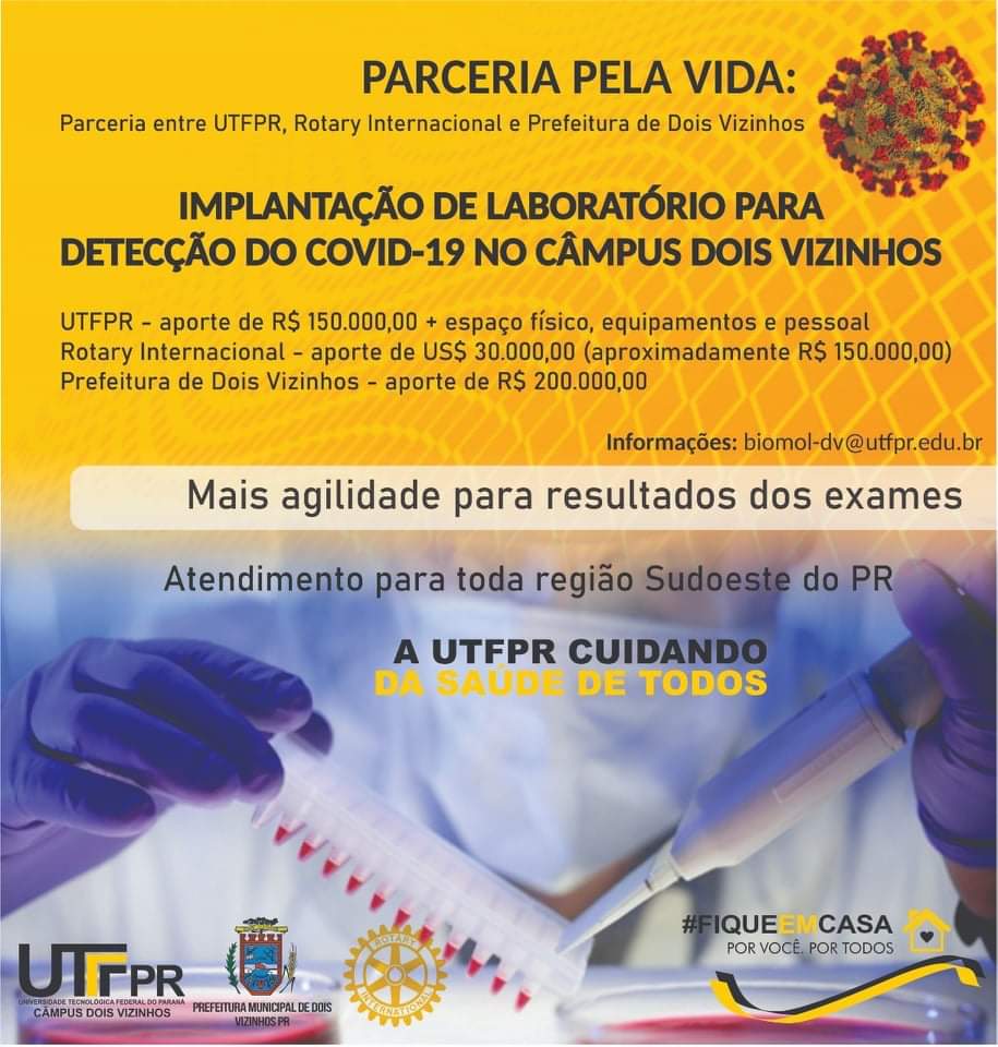 Parceria pela vida: UTFPR -DV implantará um laboratório para fazer exames da COVID-19