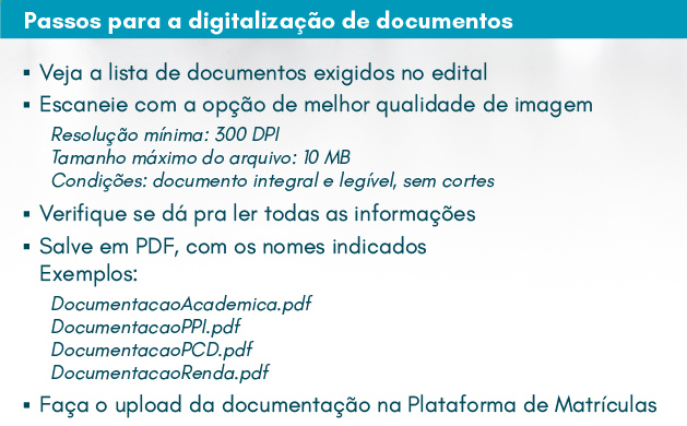 Passos para digitalização de documentos para matrícula da 1ª chamada