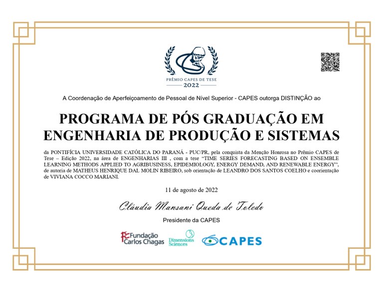 Certificado recebido pelo professor Matheus